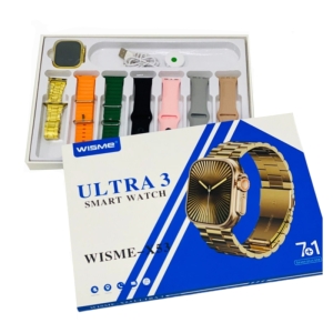 ساعت هوشمند ویسمی مدل  WISME-X53 Ultra3 با 7 بند فلزی طلایی و سیلیکونی