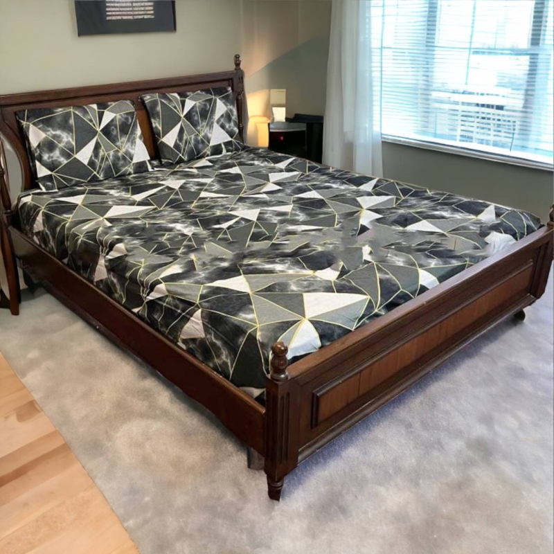 ست ملحفه دونفره و روبالشی Cheshik + کش نظم دهنده مدل هندسی سایز 160*200