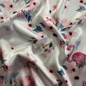 سرویس ملحفه 1 نفر 2 تکه مدل ساتن ابریشم دورکشدار به همراه روبالشی طرح فلامینگو