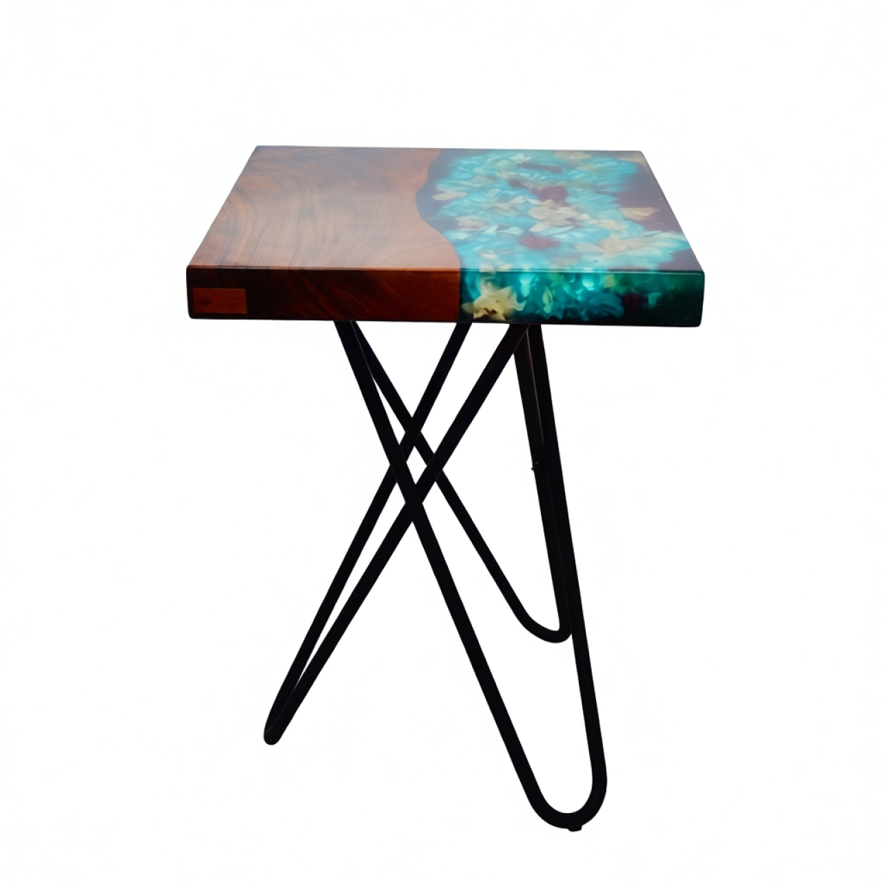 میز عسلی چوب و رزین مدل گل طبیعی کد 03