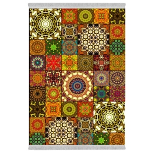 فرش پارچه‌ای دفه مدل فرشینه هازان مخمل طرح فانتزی کد 3357