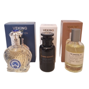پک اقتصادی سه عددی عطر های مردانه ویکینگ کالکشن مدل لویی ویتون آمبر نومد, سانتال 33, شیخ 77 حجم 25میل