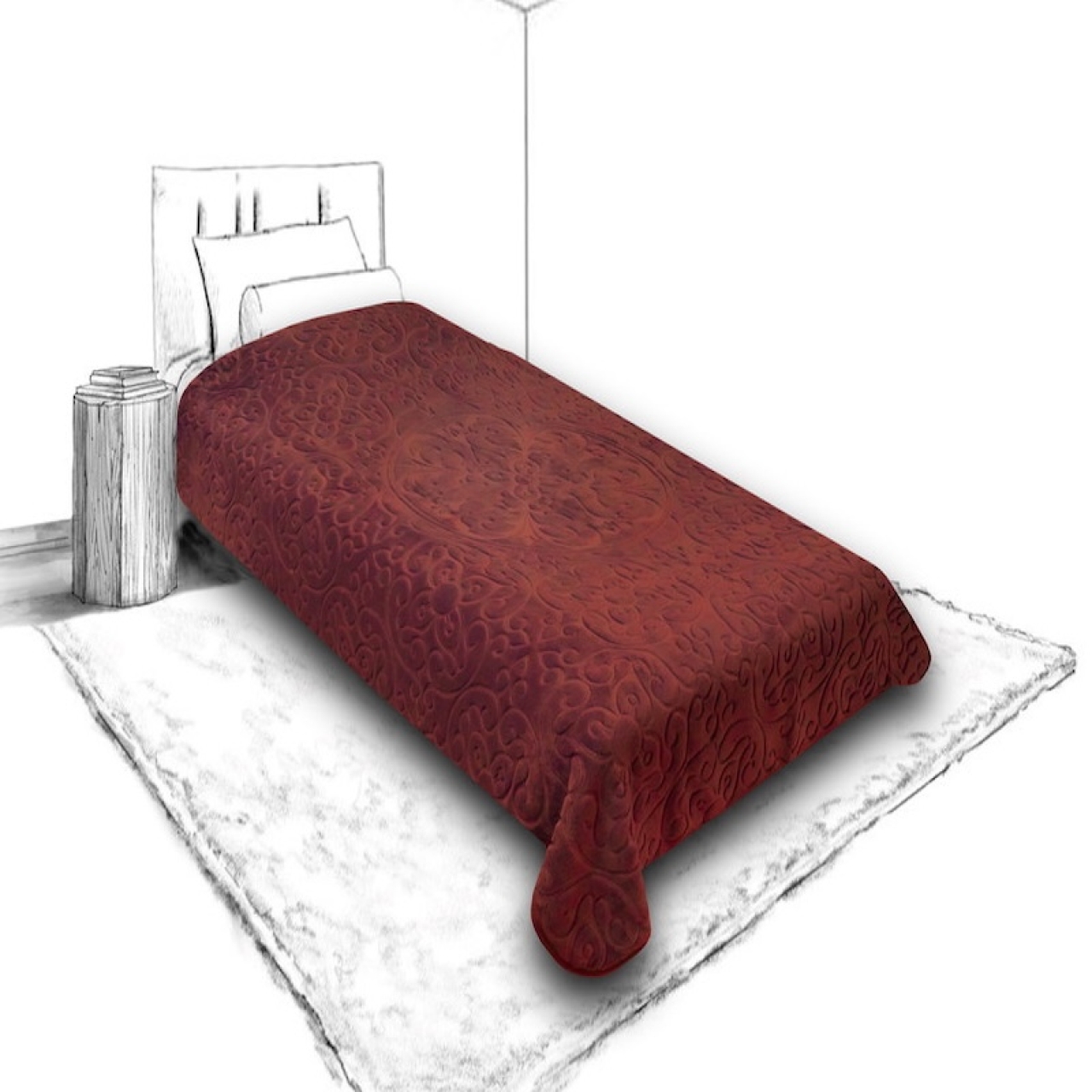 پتو گلبافت یکنفره گل برجسته GOLBAFT + کیف سایز 160*220 سانتی متر