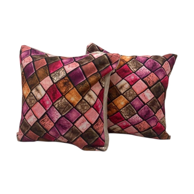 کاور کوسن مخمل طرح سنگفرش مجموعه ۲ عددی