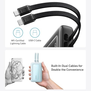 پاوربانک انکر مدل A1681 ظرفیت 20000 میلی آمپر ساعت به همراه کابل لایتنیگ و کابل USB Type-C