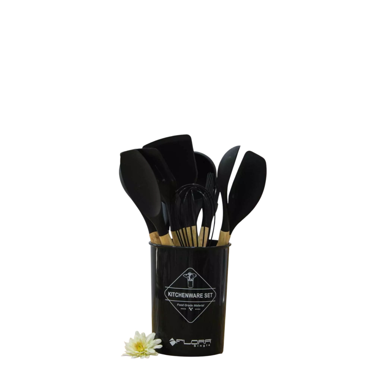 ست کفگیروملاقه سلیکونی دسته چوبی ۱۳ پارچه فلورا مدل FL20