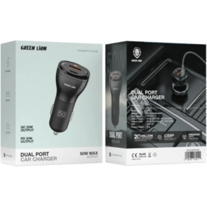 شارژر فندکی گرین لاین مدل DUAL 50W Cable PD LIGHTNING