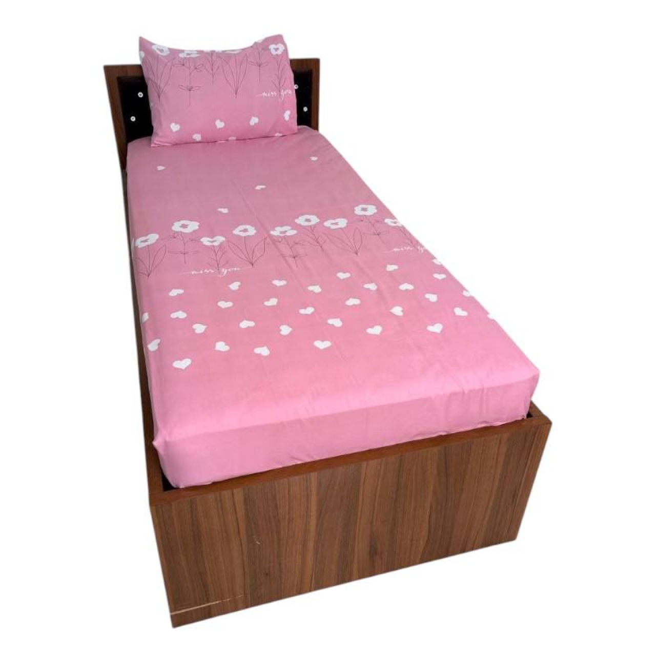 ملحفه کشدار دخترانه ترک یکنفره ۲ تکه Cheshik مدل قلب سایز ۹۰*۲۰۰ سانتی متر