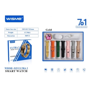 ساعت هوشمند ویسمی مدل  WISME-X53 Ultra3 با 7 بند فلزی طلایی و سیلیکونی