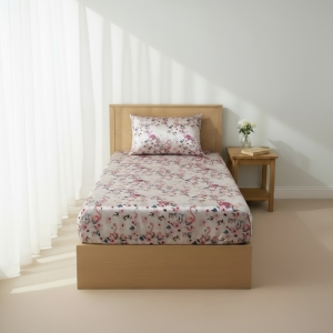 سرویس ملحفه 1 نفر 2 تکه مدل ساتن ابریشم دورکشدار به همراه روبالشی طرح فلامینگو