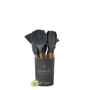 سرویس کفگیر و ملاقه سلیکونی دسته چوبی ۱۳پارچه مدل FL10