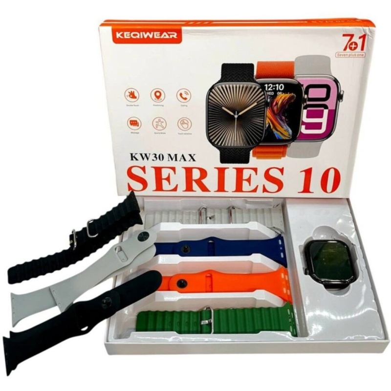 ساعت هوشمند سری۱۰ مدل KW30 MAX با 7 بند سیلیکونی