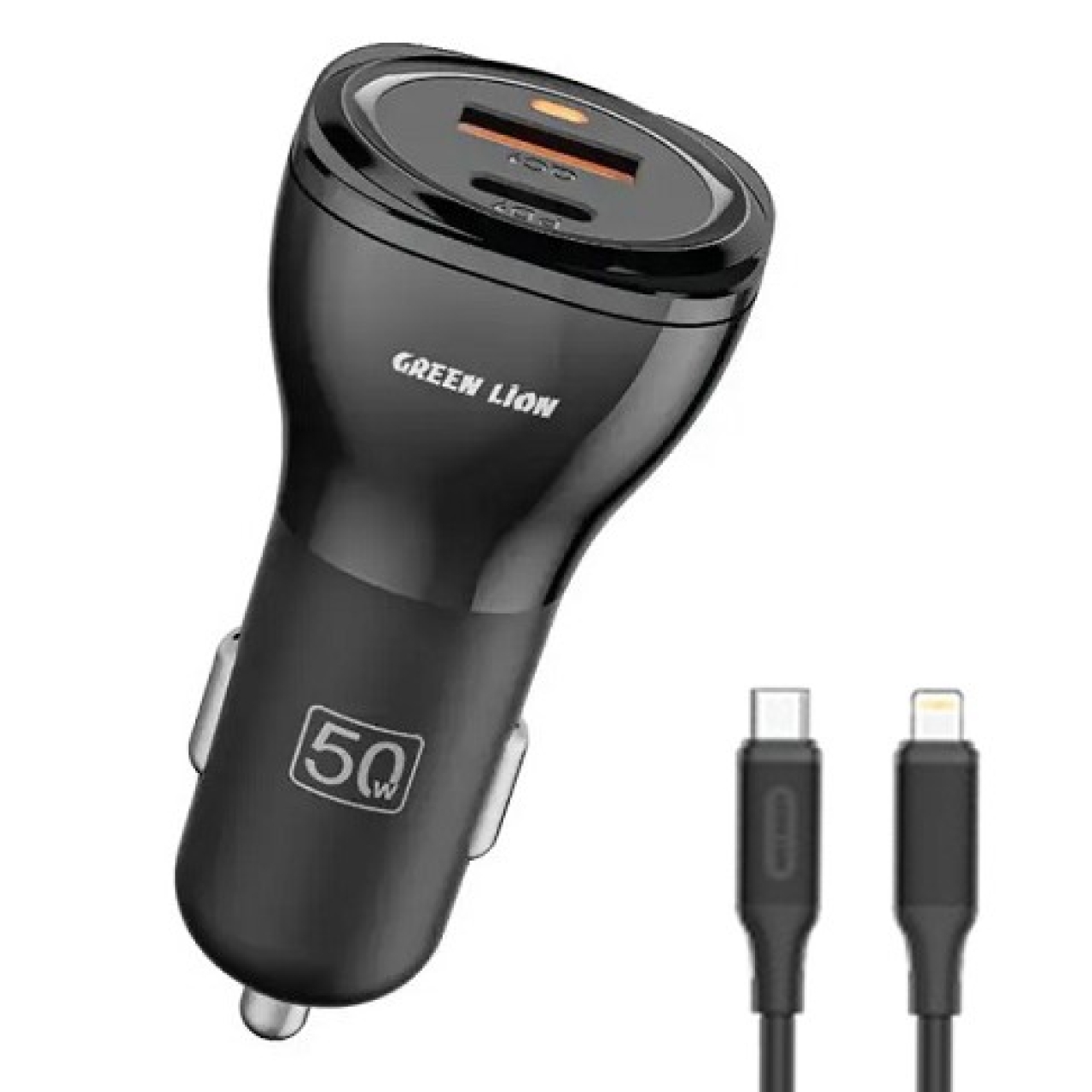 شارژر فندکی گرین لاین مدل DUAL 50W Cable PD LIGHTNING