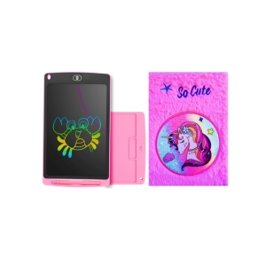 تبلت نقاشی 10 اینچی تمام رنگی بهمراه دفتر خزدار پولیشی یونیکورن