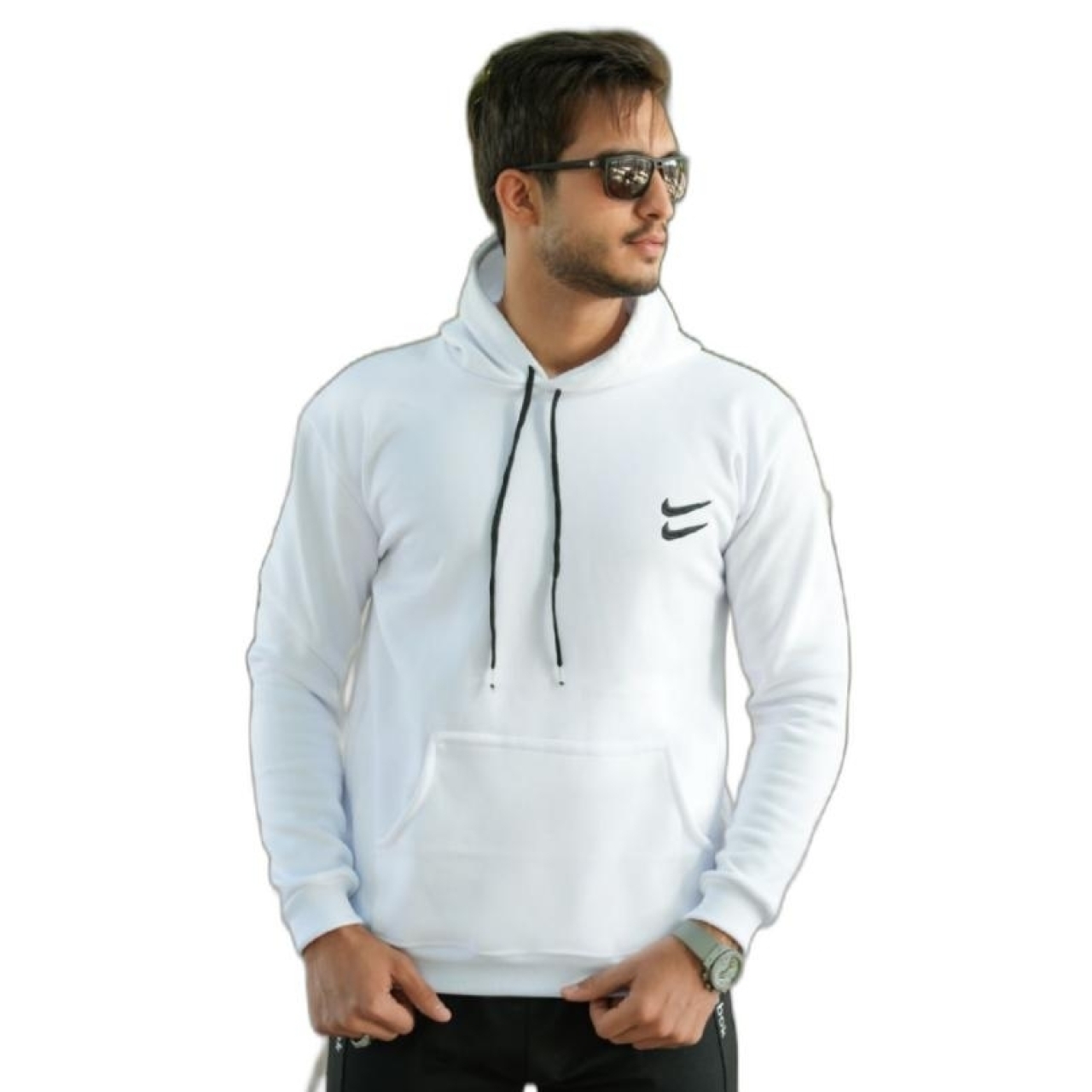 هودی مردانه و زنانه سه نخ داخل کرکی رنگ سفید