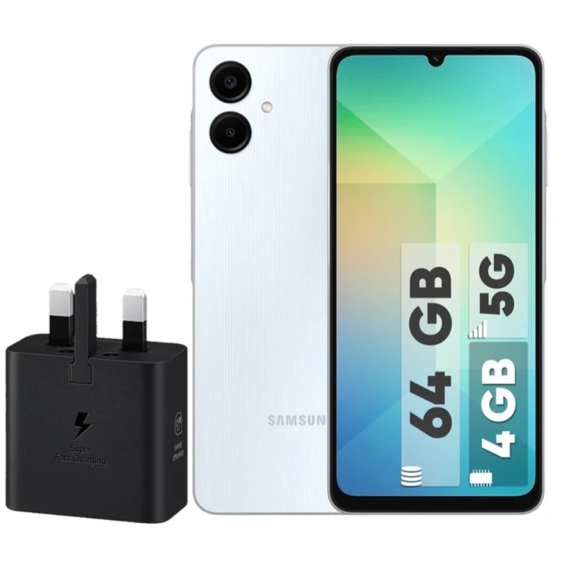 گوشی موبایل سامسونگ مدل Galaxy A06 5G دو سیم کارت ظرفیت 64 گیگابایت و رم 4 گیگابایت به همراه شارژر 25 وات سامسونگ