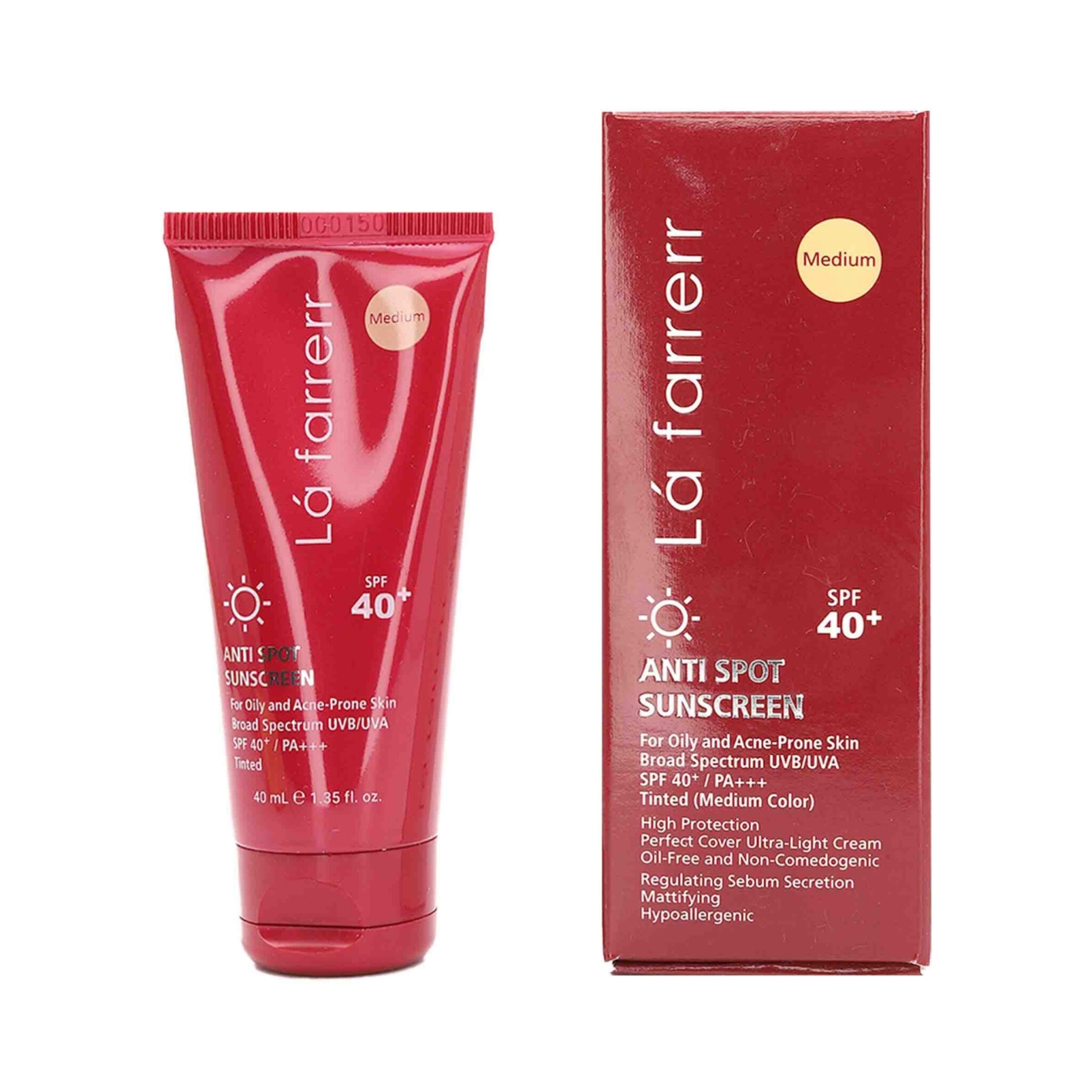 ضد آفتاب و ضدلک رنگی پوست های چرب و مستعد آکنه +SPF40متوسط لافارر حجم ۴۰ میلی لیتر