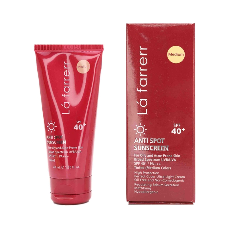 ضد آفتاب و ضدلک رنگی پوست های چرب و مستعد آکنه +SPF40متوسط لافارر حجم ۴۰ میلی لیتر