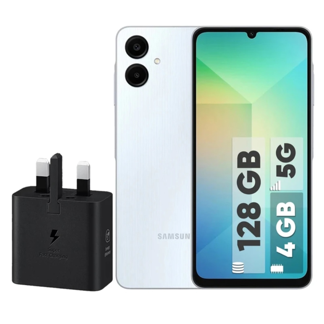 گوشی موبایل سامسونگ مدل Galaxy A06 5G دو سیم کارت ظرفیت 128 گیگابایت و رم 4 گیگابایت به همراه شارژر 25 وات سامسونگ