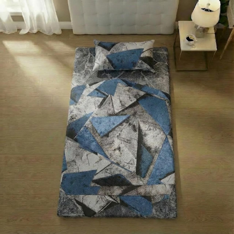 کاور ملحفه تشک مهمان سایز ۱۹۵*۹۵ تترون طرح دیاموند همراه روبالشی پاکتی