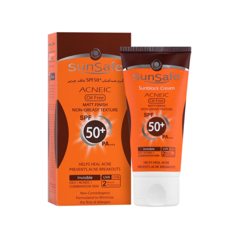 کرم ضد آفتاب آنتی آکنه SPF50سان سیف بی رنگ حجم ۵۰ میلی لیتر