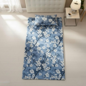 ملحفه تشک زمینی تترون طرح شکوفه قهوهای ۱۹۵×۹۵ روبالشی دار