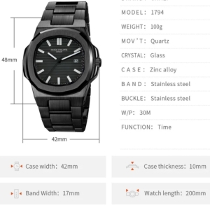 ساعت مچی عقربه‌ای کوارتز مردانه مدل تقویم دار ناتیلوس کد 109