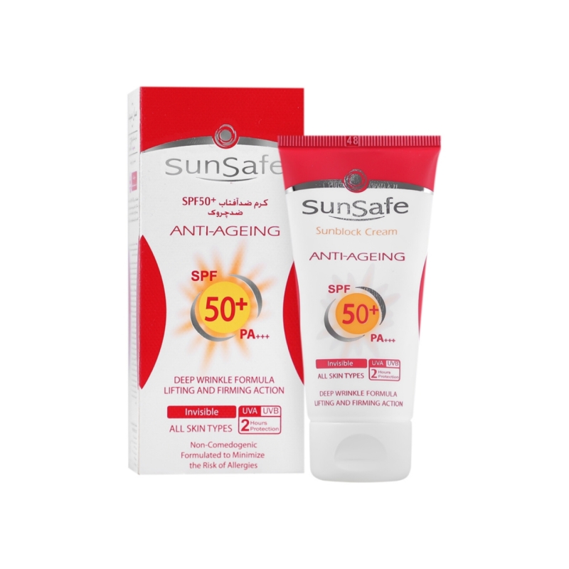 کرم ضد آفتاب سان سیف ضد چروک SPF50 (بی رنگ)  حجم ۵۰ میلی لیتر