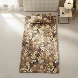 ملحفه تشک زمینی تترون طرح شکوفه قهوهای ۱۹۵×۹۵ روبالشی دار