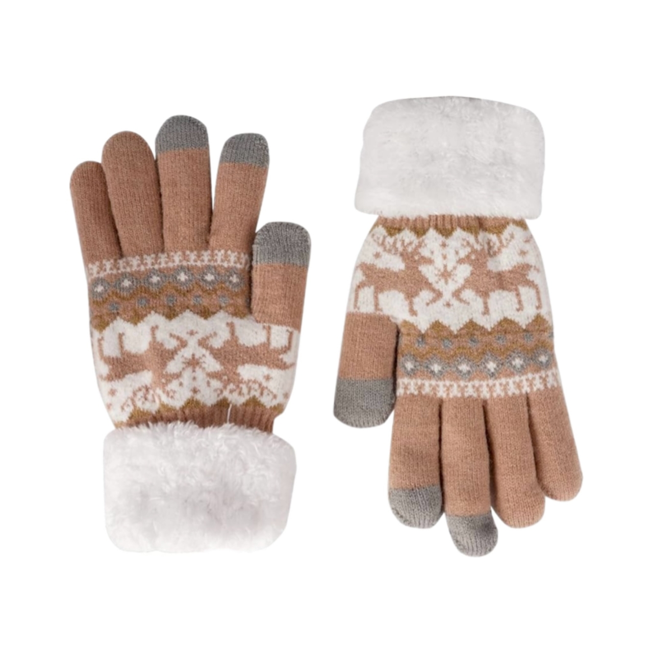 دستکش زنانه بافت مدل گوزنی رنگ نسکافه ای 