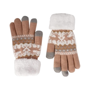 دستکش زنانه بافت مدل گوزنی رنگ نسکافه ای 