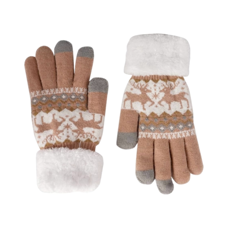 دستکش زنانه بافت مدل گوزنی رنگ نسکافه ای 