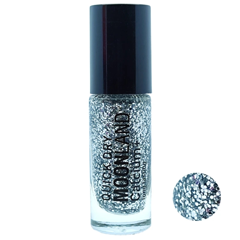 لاک ناخن مون لند رنگ گلیتر نقره‌ای  کد 12