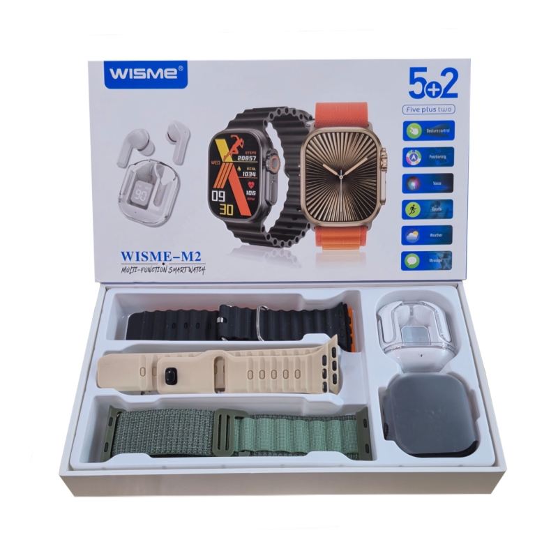 ساعت هوشمند الترا و ایرپاد شیشه ای ویسمی مدل WISME-M2 با 5 بند متنوع