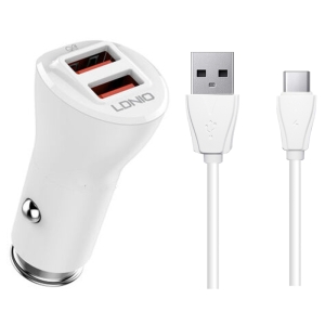 شارژر فندکی الدینیو مدل FAST - charge به همراه کابل تبدیل USB-C