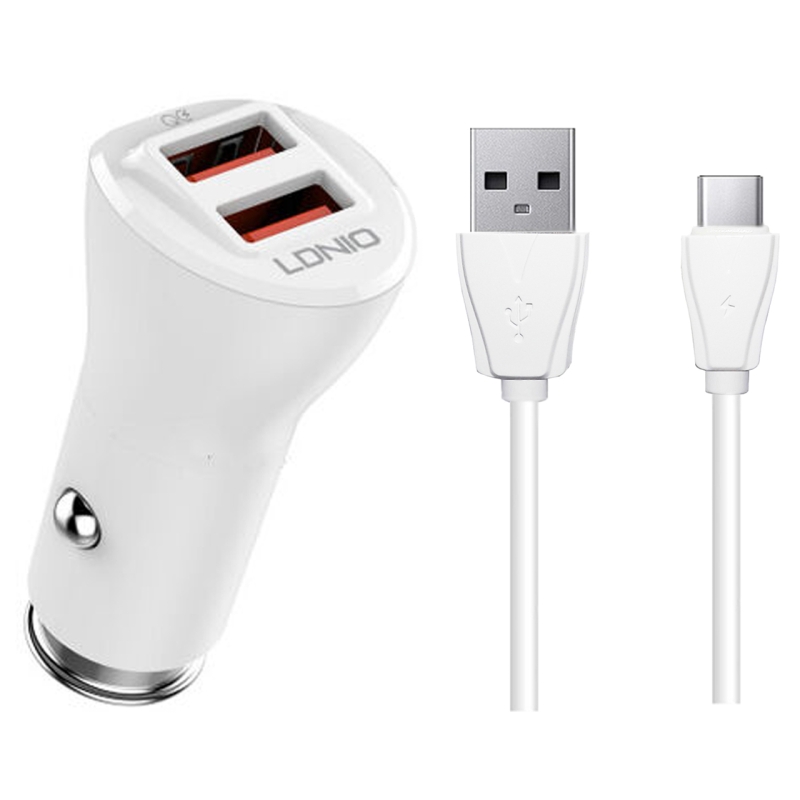 شارژر فندکی الدینیو مدل FAST - charge به همراه کابل تبدیل USB-C