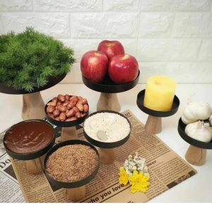 هفت سین فلزی پایه چوبی مدل هفت پارچه