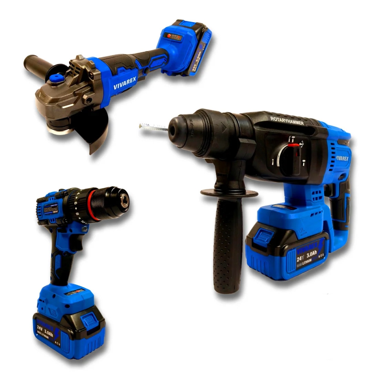 کیت 3 عددی دریل چکشی ، بتن کن و فرز شارژی براشلس ویوارکس مدل VR-K003 دو باتری 