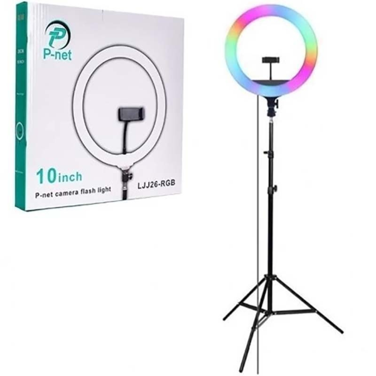 رینگ لایت 10 اینچ پی نت  مدل LJJ26-RGB به همراه پایه