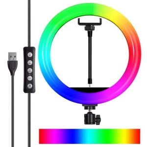 رینگ لایت 10 اینچ پی نت  مدل LJJ26-RGB به همراه پایه