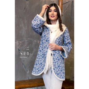 مانتو لینن مدل ماهرو طرح برگ رنگ آبی کد 1908 برند SET