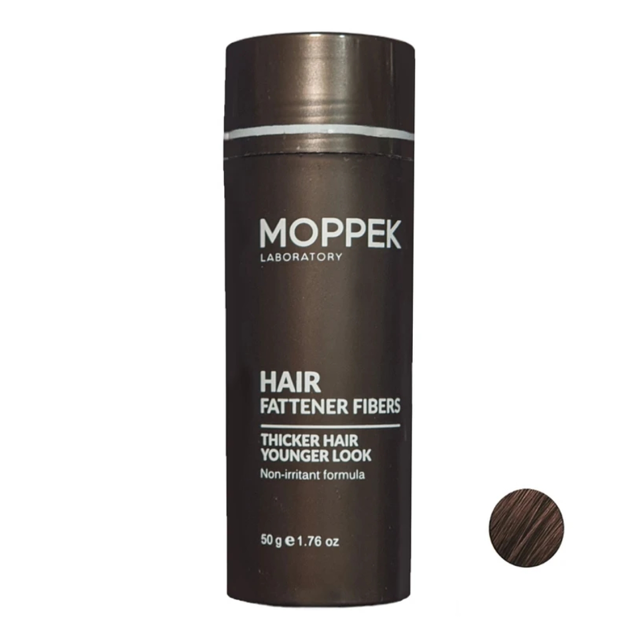 پودر پرپشت کننده مو موپک مدل fiber brown رنگ قهوه ای تیره حجم 50 گرم