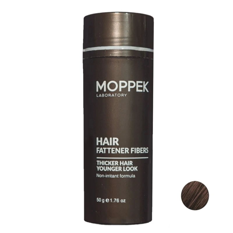 پودر پرپشت کننده مو موپک مدل fiber brown رنگ قهوه ای تیره حجم 50 گرم