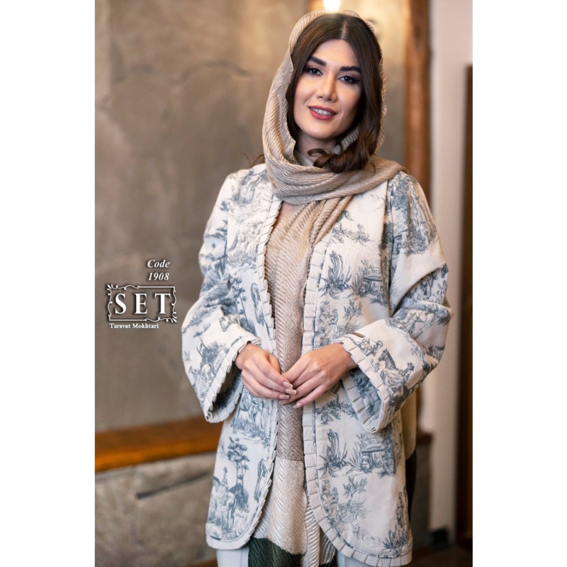 مانتو لینن مدل ماهرو طرح دیور رنگ ذغالی کد 1908 برند SET