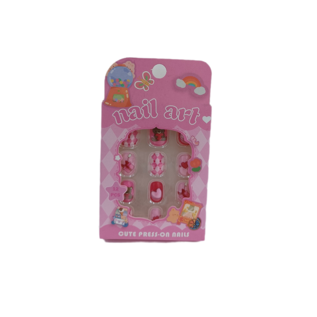 ناخن مصنوعی بچگانه nail art بسته ۱۲ عددی