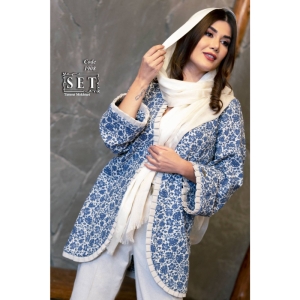 مانتو لینن مدل ماهرو طرح برگ رنگ آبی کد 1908 برند SET