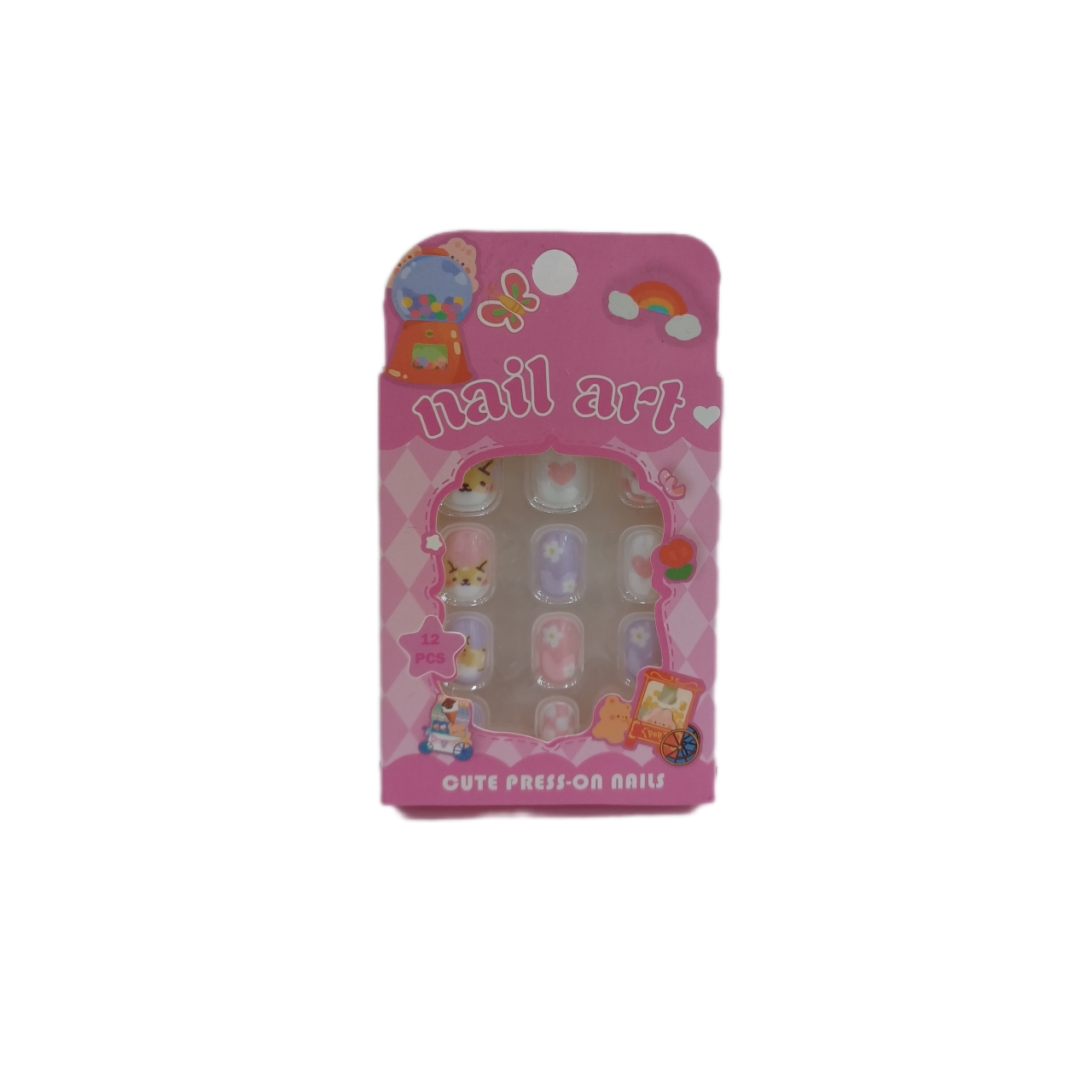 ناخن مصنوعی بچگانه nail art بسته ۱۲ عددی