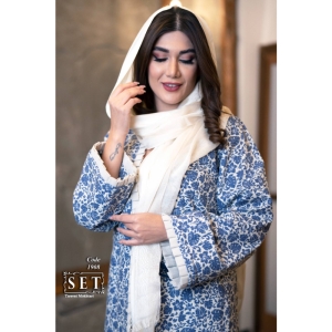مانتو لینن مدل ماهرو طرح برگ رنگ آبی کد 1908 برند SET