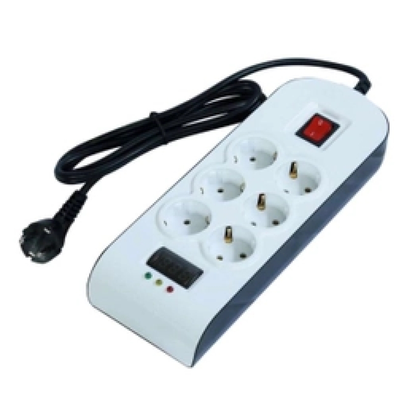 محافظ ولتاژ برق ۶ خانه پارت الکتریک مدل PE8803 برای صوتی و تصویری طول کابل ۳ متر