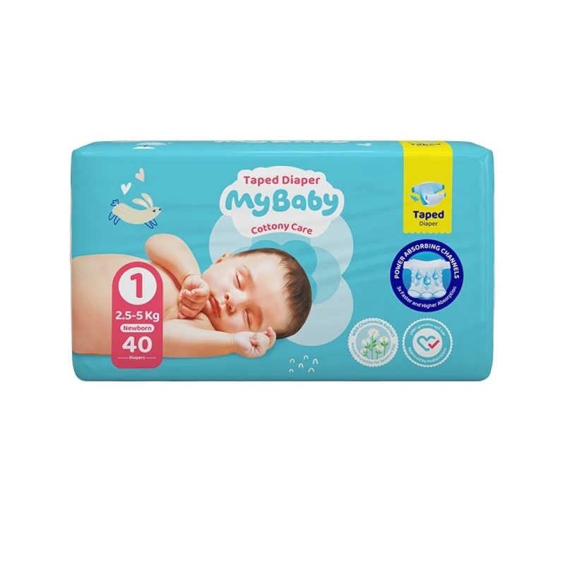 پوشک چسبی بچه مای بیبی مدل کانال دار شماره 1 سایز Newborn بسته 40 عددی
